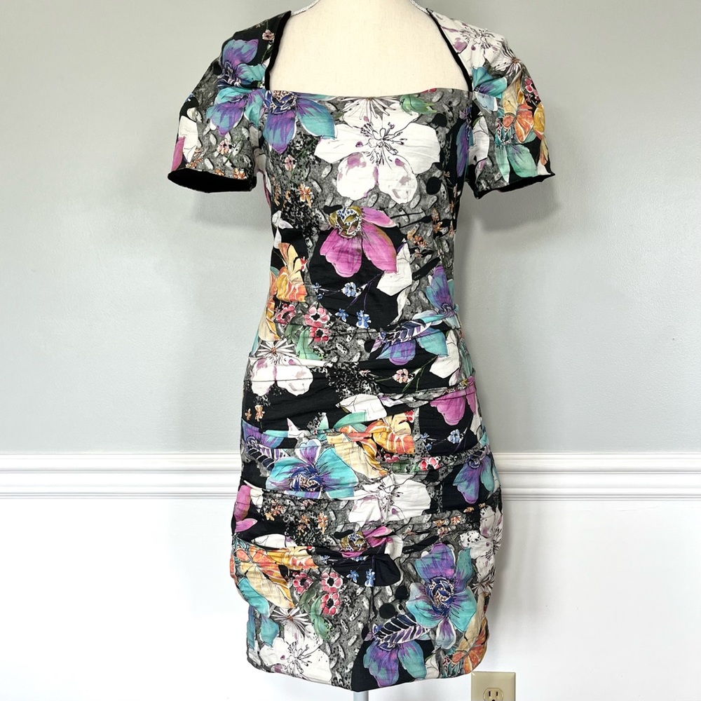 Nicole Miller Artelier Floral Ruched Sheath Dress Size 6